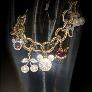 Gold and Silver Charm Bracelet with Red Accents